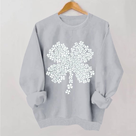 St. Patrick's Day Sweatshirt for Women Floral Shamrock Pattern Crewneck Long Sleeve Ribbed Cuffs Loose Fit Graphic Holiday Top