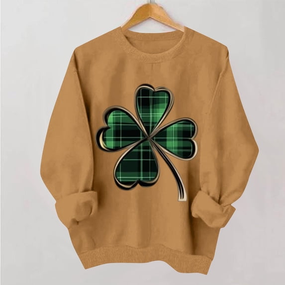 St. Patrick's Day Sweatshirt for Women Plaid Shamrock Graphic Crewneck Long Sleeve Pullover Relaxed Fit Festive Holiday Casual Clothes