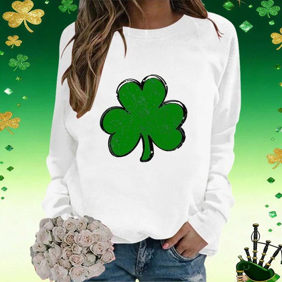 St. Patrick's Day Sweatshirts for Women Shamrock Sweatshirts for Women Irish Clover Shirts for Women Sweatshirt for Women for Women Irish Gift Casual Loose Long Sleeve Fit Tops