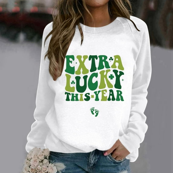 St. Patrick's Day Sweatshirts for Women Shamrock Sweatshirts for Women Oversized Saint Patty's Pullover Tops Green Shirts for Women Irish Gift Casual Loose Long Sleeve Fit Tops(White,L)