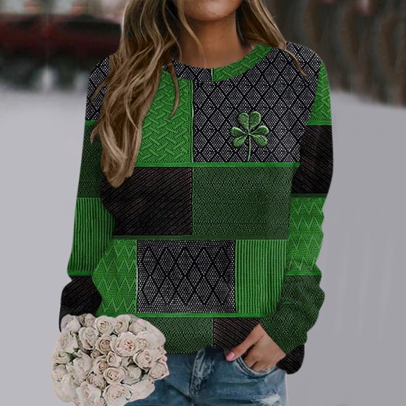 St. Patrick's Day Sweatshirts for Women Shamrock Sweatshirts for Women Oversized Saint Patty's Pullover Tops Green Shirts for Women Irish Gift Casual Loose Long Sleeve Fit Tops(Dark Green,L)