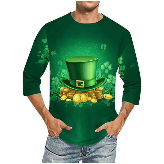 St. Patrick's Day T Shirt, Men 3/4 Sleeve Shirt, Round Neck Tshirts Man St. Patrick's Day Printing Tee Fashion Three Quarter Sleeve Shirts Motion Bodybuilding T-Shirt