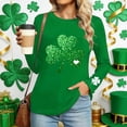 thumbnail image 1 of St. Patrick's Day T-Shirt for Women Glitter Shamrock Graphic Crewneck Long Sleeve Slim Fit Festive Top Saint Paddy's Day Party Celebration Clothes, 1 of 6