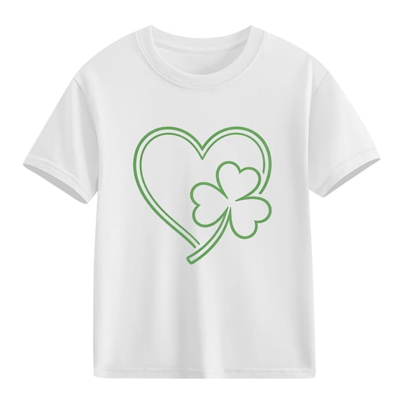St Patrick's Day T-Shirt for Girls White Shamrock Heart Kids Short Sleeve Tee Soft Cotton Lucky Graphic Holiday Top Kids Shirt,Size 4 T