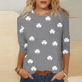thumbnail image 1 of St. Patrick's Day T-Shirt for Women Classic Small Shamrock Pattern Three Quarter Sleeve Crewneck Relaxed Fit Festive Holiday Graphic Top, 1 of 5