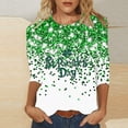thumbnail image 1 of St. Patrick's Day T-Shirt for Women Clover Graphic Three Quarter Sleeve Crewneck Soft Breathable Fabric Festive Novelty Clothes, 1 of 5