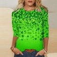 thumbnail image 1 of St. Patrick's Day T-Shirt for Women Four Leaf Clover Tree Graphic Crewneck Three Quarter Sleeve Loose Fit Festive Holiday Tee, 1 of 5