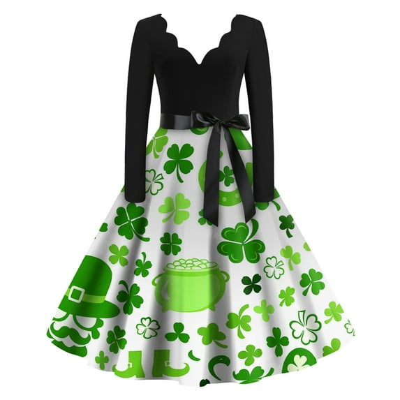 St.Patrick's Day T-shirt Women - Irish Lucky Clover 3/4 Sleeve Shirt, Fashion Shamrock Green Shirt, Costume for St.Patrick's Day|Style GFluorescent GreenM