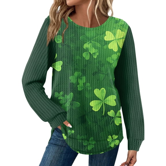 St.Patrick's Day T-shirt Women - Irish Lucky Clover 3/4 Sleeve Shirt, Fashion Shamrock Green Shirt, Costume for St.Patrick's Day|Style DMint GreenM