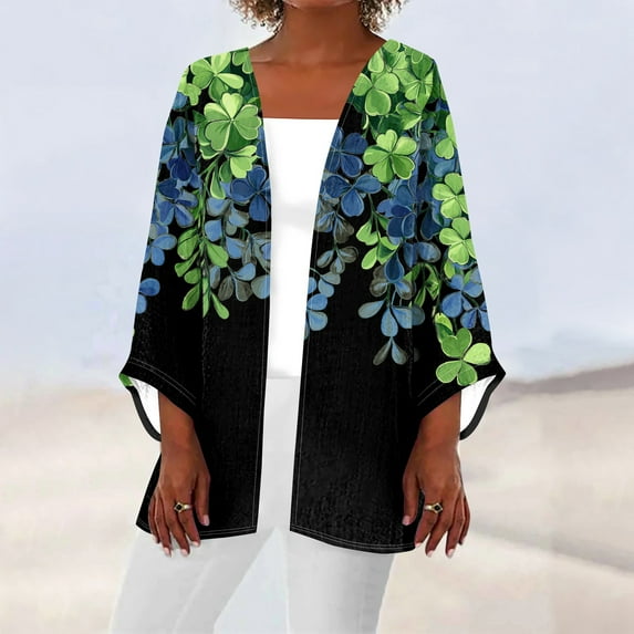 St.Patrick's Day T-shirt Women - Irish Lucky Clover 3/4 Sleeve Shirt, Fashion Shamrock Green Shirt, Costume for St.Patrick's Day|Style UBlueS