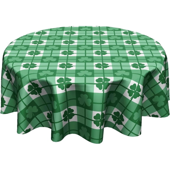 St. Patrick''s Day Table Cloth - Green Plaid Shamrock Round Tablecloth 60 Inch Spring Clover Table Cover for Kitchen Dining Room Farmhouse Picnic Indoor