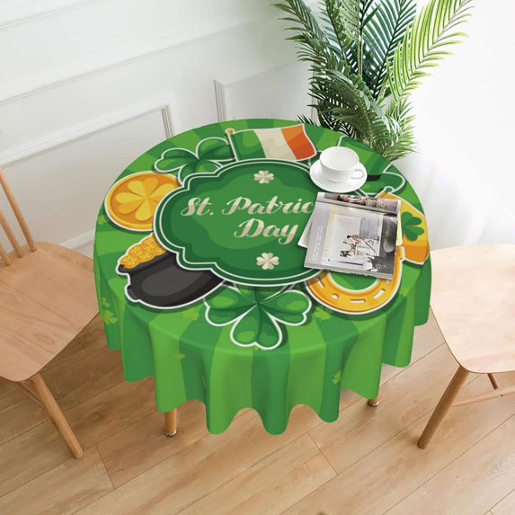 St Patrick''s Day Table Cloth Shamrock Tablecloths St. Patricks Day Tablecloth Round 60 Inch Green Clover Table Cover for Holiday Party Restaurant Kitchen Decoration Removable Washable and Reusable