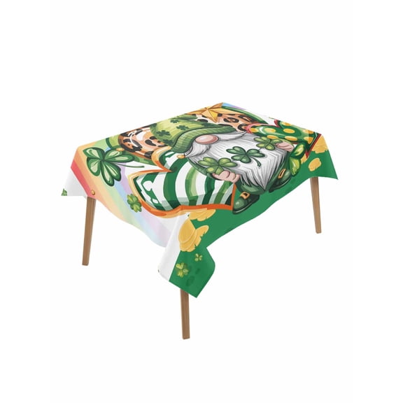 St Patrick's Day Table Cloth, Waterproof Tablecloth for Rectangle Tables, Green Shamrock Gnomes Love Star Rainbow Spring Reusable Washable Fabric Table Cover for Restaurant Kitchen Dining 60"x84"