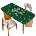 thumbnail image 1 of St. Patrick's Day Table Cloths for 3 Foot Rectangle Tables, Green Shamrock Rainbow Gold Coin Simple Patio Waterproof Elastic Fitted Tablecloths, Washable Rectangular Table Cover for Camping, 1 of 8