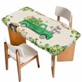 thumbnail image 1 of St. Patrick's Day Table Cloths for 3 Foot Rectangle Tables, Green Truck Lucky Shamrocks Flags Retro Patio Waterproof Elastic Fitted Tablecloths, Washable Rectangular Table Cover for Camping, 1 of 8