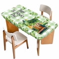 thumbnail image 1 of St. Patrick's Day Table Cloths for 3 Foot Rectangle Tables, Lucky Shamrocks Boots Green Buffalo Plaid Patio Waterproof Elastic Fitted Tablecloths, Washable Rectangular Table Cover for Camping, 1 of 8