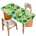 thumbnail image 1 of St. Patrick's Day Table Cloths for 3 Foot Rectangle Tables, Lucky Shamrocks Spring Leaves Retro Plants Patio Waterproof Elastic Fitted Tablecloths, Washable Rectangular Table Cover for Camping, 1 of 8