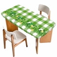 thumbnail image 1 of St. Patrick's Day Table Cloths for 3 Foot Rectangle Tables, Shamrock Grasses Sage Green Plaid Patio Waterproof Elastic Fitted Tablecloths, Washable Rectangular Table Cover for Camping, 1 of 8