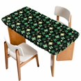 thumbnail image 1 of St. Patrick's Day Table Cloths for 3 Foot Rectangle Tables, Spring Green Shamrock Leaves Black Patio Waterproof Elastic Fitted Tablecloths, Washable Rectangular Table Cover for Camping, 1 of 8