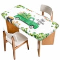 thumbnail image 1 of St. Patrick's Day Table Cloths for 3 Foot Rectangle Tables, Spring Lucky Shamrocks Green Truck Country Patio Waterproof Elastic Fitted Tablecloths, Washable Rectangular Table Cover for Camping, 1 of 8