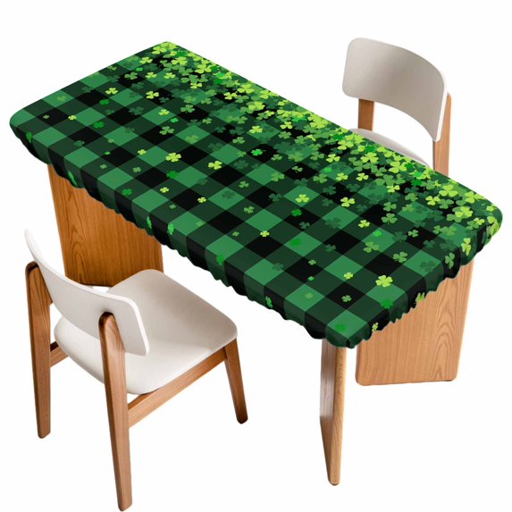 St. Patrick's Day Table Cloths for 3 Foot Rectangle Tables, Spring Shamrocks Farmhouse Green Checkered Patio Waterproof Elastic Fitted Tablecloths, Washable Rectangular Table Cover for Camping