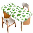 thumbnail image 1 of St. Patrick's Day Table Cloths for 3 Foot Rectangle Tables, Watercolor Lucky Clovers Green Patio Waterproof Elastic Fitted Tablecloths, Washable Rectangular Table Cover for Camping, 1 of 8