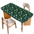 thumbnail image 1 of St. Patrick's Day Table Cloths for 4 Foot Rectangle Tables, Dark Green Lucky Shamrock Leaves Spring Patio Waterproof Elastic Fitted Tablecloths, Washable Rectangular Table Cover for Camping, 1 of 8