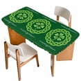 thumbnail image 1 of St. Patrick's Day Table Cloths for 4 Foot Rectangle Tables, Farmhouse Lucky Leaves Stripes Border Patio Waterproof Elastic Fitted Tablecloths, Washable Rectangular Table Cover for Camping, 1 of 8