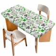 thumbnail image 1 of St. Patrick's Day Table Cloths for 4 Foot Rectangle Tables, Green Black Plaid Clovers Wooden Grain Patio Waterproof Elastic Fitted Tablecloths, Washable Rectangular Table Cover for Camping, 1 of 8