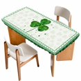 thumbnail image 1 of St. Patrick's Day Table Cloths for 4 Foot Rectangle Tables, Green Shamrock Buffalo Plaid Spring Patio Waterproof Elastic Fitted Tablecloths, Washable Rectangular Table Cover for Camping, 1 of 8