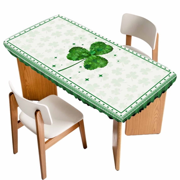 St. Patrick's Day Table Cloths for 4 Foot Rectangle Tables, Green Shamrock Buffalo Plaid Spring Patio Waterproof Elastic Fitted Tablecloths, Washable Rectangular Table Cover for Camping