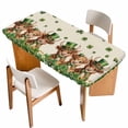 thumbnail image 1 of St. Patrick's Day Table Cloths for 4 Foot Rectangle Tables, Green Shamrock Highland Cow Glod Coin Beige Patio Waterproof Elastic Fitted Tablecloths, Washable Rectangular Table Cover for Camping, 1 of 8