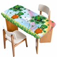 thumbnail image 1 of St. Patrick's Day Table Cloths for 4 Foot Rectangle Tables, Lucky Gnomes Shamrock Leaves Flower Rainbow Patio Waterproof Elastic Fitted Tablecloths, Washable Rectangular Table Cover for Camping, 1 of 8