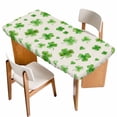 thumbnail image 1 of St. Patrick's Day Table Cloths for 4 Foot Rectangle Tables, Rustic Lucky Clovers Green Patio Waterproof Elastic Fitted Tablecloths, Washable Rectangular Table Cover for Camping, 1 of 8