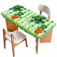 thumbnail image 1 of St. Patrick's Day Table Cloths for 4 Foot Rectangle Tables, Spring Shamrock Leaves Gnomes Flower Green Patio Waterproof Elastic Fitted Tablecloths, Washable Rectangular Table Cover for Camping, 1 of 8