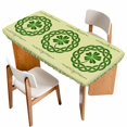 thumbnail image 1 of St. Patrick's Day Table Cloths for 5 Foot Rectangle Tables, Farmhouse Green Lucky Clovers Border Patio Waterproof Elastic Fitted Tablecloths, Washable Rectangular Table Cover for Camping, 1 of 8