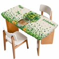 thumbnail image 1 of St. Patrick's Day Table Cloths for 5 Foot Rectangle Tables, Farmhouse Green Lucky Clovers Coin Patio Waterproof Elastic Fitted Tablecloths, Washable Rectangular Table Cover for Camping, 1 of 8