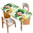 thumbnail image 1 of St. Patrick's Day Table Cloths for 5 Foot Rectangle Tables, Green Gnomes Gold Coin Beer Shamrock Stripes Patio Waterproof Elastic Fitted Tablecloths, Washable Rectangular Table Cover for Camping, 1 of 8