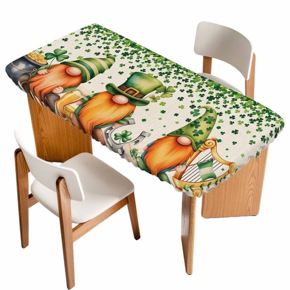 St. Patrick's Day Table Cloths for 5 Foot Rectangle Tables, Green Lucky Shamrocks Harp Beer Retro Rustic Patio Waterproof Elastic Fitted Tablecloths, Washable Rectangular Table Cover for Camping