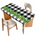 thumbnail image 1 of St. Patrick's Day Table Cloths for 5 Foot Rectangle Tables, Lucky Shamrock Grasses Black White Plaid Patio Waterproof Elastic Fitted Tablecloths, Washable Rectangular Table Cover for Camping, 1 of 8