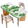 thumbnail image 1 of St. Patrick's Day Table Cloths for 5 Foot Rectangle Tables, Lucky Shamrock Watering Can Gnomes Daisy Wood Patio Waterproof Elastic Fitted Tablecloths, Washable Rectangular Table Cover for Camping, 1 of 8
