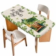 thumbnail image 1 of St. Patrick's Day Table Cloths for 5 Foot Rectangle Tables, Lucky Shamrocks Boots Green Leaves Retro Patio Waterproof Elastic Fitted Tablecloths, Washable Rectangular Table Cover for Camping, 1 of 8
