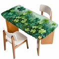 thumbnail image 1 of St. Patrick's Day Table Cloths for 5 Foot Rectangle Tables, Lucky Shamrocks Gradient Green Leaves Rustic Patio Waterproof Elastic Fitted Tablecloths, Washable Rectangular Table Cover for Camping, 1 of 8