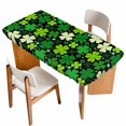 thumbnail image 1 of St. Patrick's Day Table Cloths for 5 Foot Rectangle Tables, Lucky Shamrocks Spring Leaves Plants Patio Waterproof Elastic Fitted Tablecloths, Washable Rectangular Table Cover for Camping, 1 of 8
