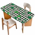 thumbnail image 1 of St. Patrick's Day Table Cloths for 5 Foot Rectangle Tables, Spring Green Shamrock Black Plaid Beige Patio Waterproof Elastic Fitted Tablecloths, Washable Rectangular Table Cover for Camping, 1 of 8