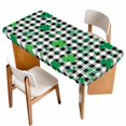 thumbnail image 1 of St. Patrick's Day Table Cloths for 5 Foot Rectangle Tables, Spring Green Shamrock Checkered Buffalo Patio Waterproof Elastic Fitted Tablecloths, Washable Rectangular Table Cover for Camping, 1 of 8