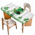 thumbnail image 1 of St. Patrick's Day Table Cloths for 5 Foot Rectangle Tables, Spring Shamrock Hat Daisy Ladybirds Wood Gray Patio Waterproof Elastic Fitted Tablecloths, Washable Rectangular Table Cover for Camping, 1 of 8
