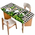 thumbnail image 1 of St. Patrick's Day Table Cloths for 6 Foot Rectangle Tables, Gnomes Gold Coin Shamrock Checkered Plaid Patio Waterproof Elastic Fitted Tablecloths, Washable Rectangular Table Cover for Camping, 1 of 8