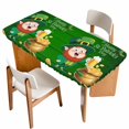 thumbnail image 1 of St. Patrick's Day Table Cloths for 6 Foot Rectangle Tables, Lucky Shamrock Gnomes Beer Coin Wood Green Patio Waterproof Elastic Fitted Tablecloths, Washable Rectangular Table Cover for Camping, 1 of 8