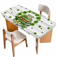 thumbnail image 1 of St Patrick's Day Table Cloths for 6 Foot Rectangle Tables, Lucky Shamrock Leaf Books Coffee Cups Wooden Patio Waterproof Elastic Fitted Tablecloths, Washable Rectangular Table Cover for Camping, 1 of 8